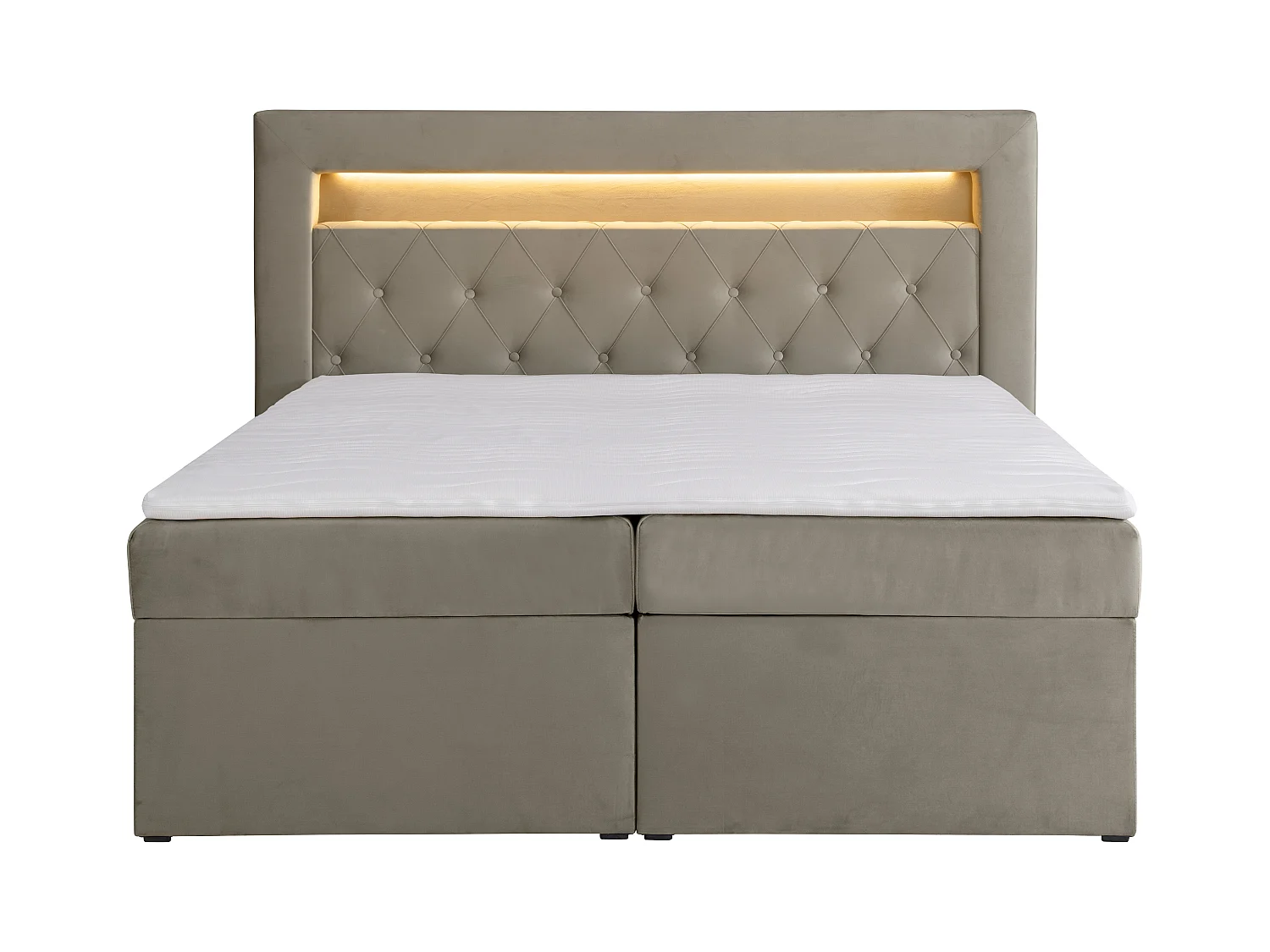 Cama completa con cabecero con luces LED + canapés abatibles + colchón + topper - 160 x 200 cm - Terciopelo - Topo - ORANA de YSMÉE