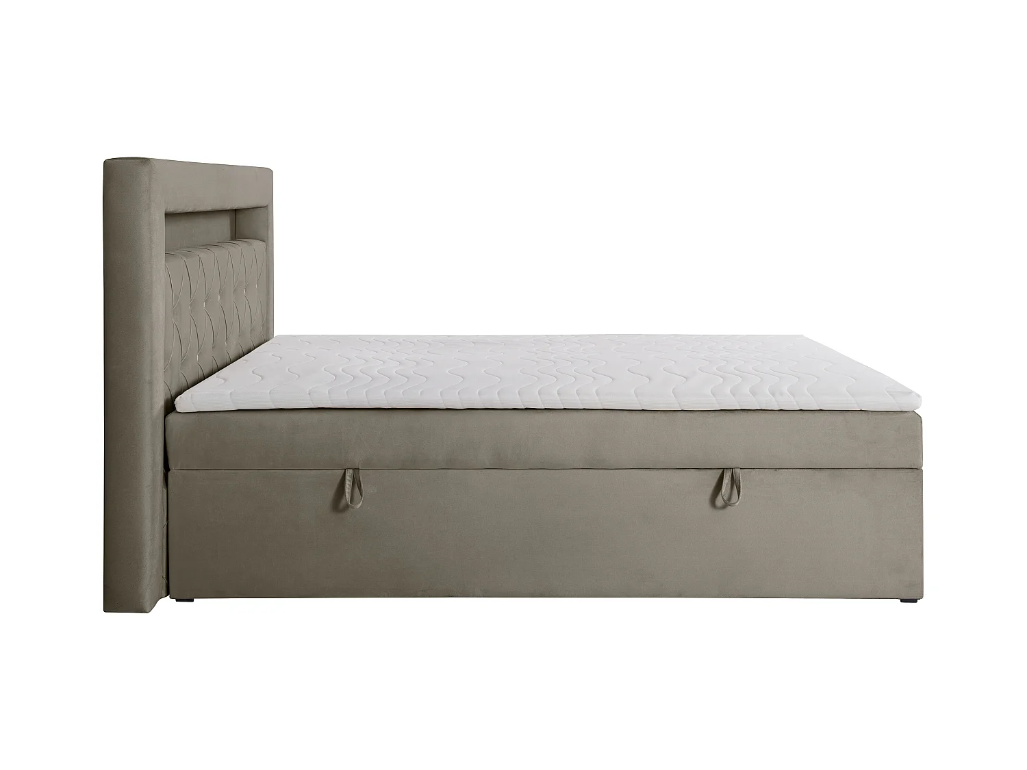 Cama completa con cabecero con luces LED + canapés abatibles + colchón + topper - 160 x 200 cm - Terciopelo - Topo - ORANA de YSMÉE