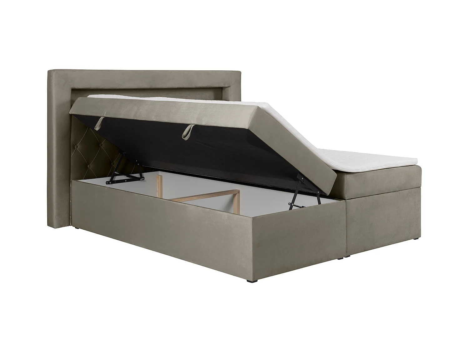 Cama completa con cabecero con luces LED + canapés abatibles + colchón + topper - 160 x 200 cm - Terciopelo - Topo - ORANA de YSMÉE