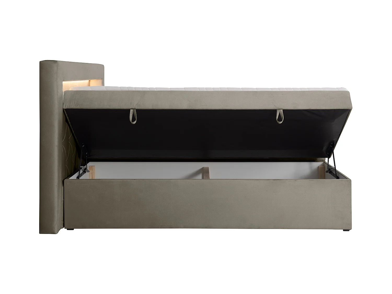 Cama completa con cabecero con luces LED + canapés abatibles + colchón + topper - 160 x 200 cm - Terciopelo - Topo - ORANA de YSMÉE