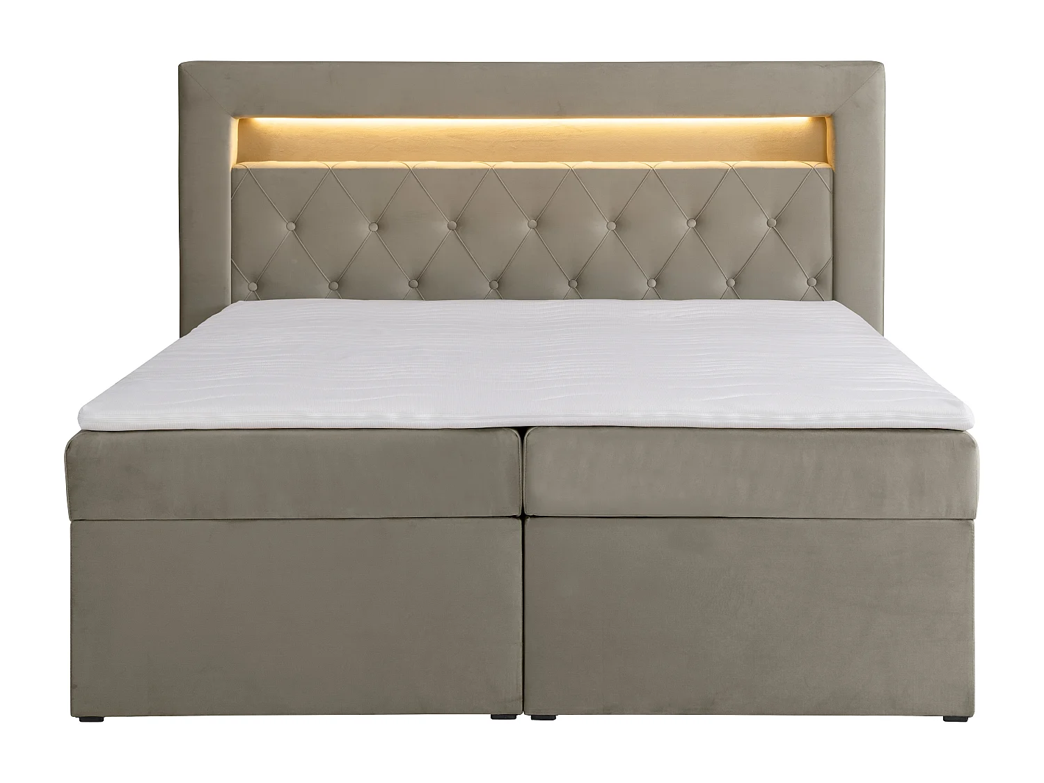 Cama completa con cabecero con luces LED + canapés abatibles + colchón + topper - 160 x 200 cm - Terciopelo - Topo - ORANA de YSMÉE