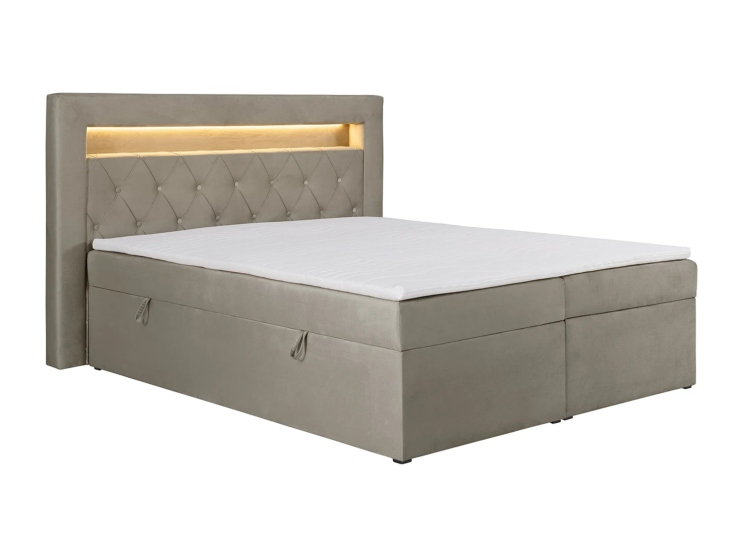 Cama completa con cabecero con luces LED + canapés abatibles + colchón + topper - 160 x 200 cm - Terciopelo - Topo - ORANA de YSMÉE