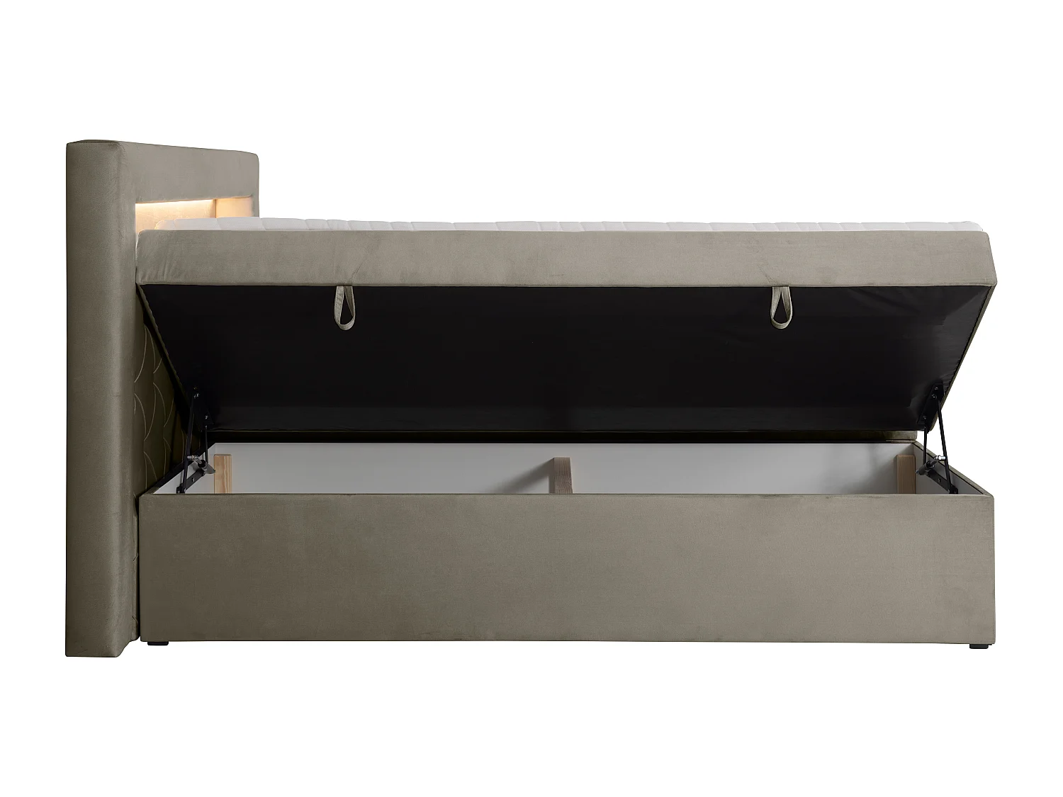 Cama completa con cabecero con luces LED + canapés abatibles + colchón + topper - 160 x 200 cm - Terciopelo - Topo - ORANA de YSMÉE