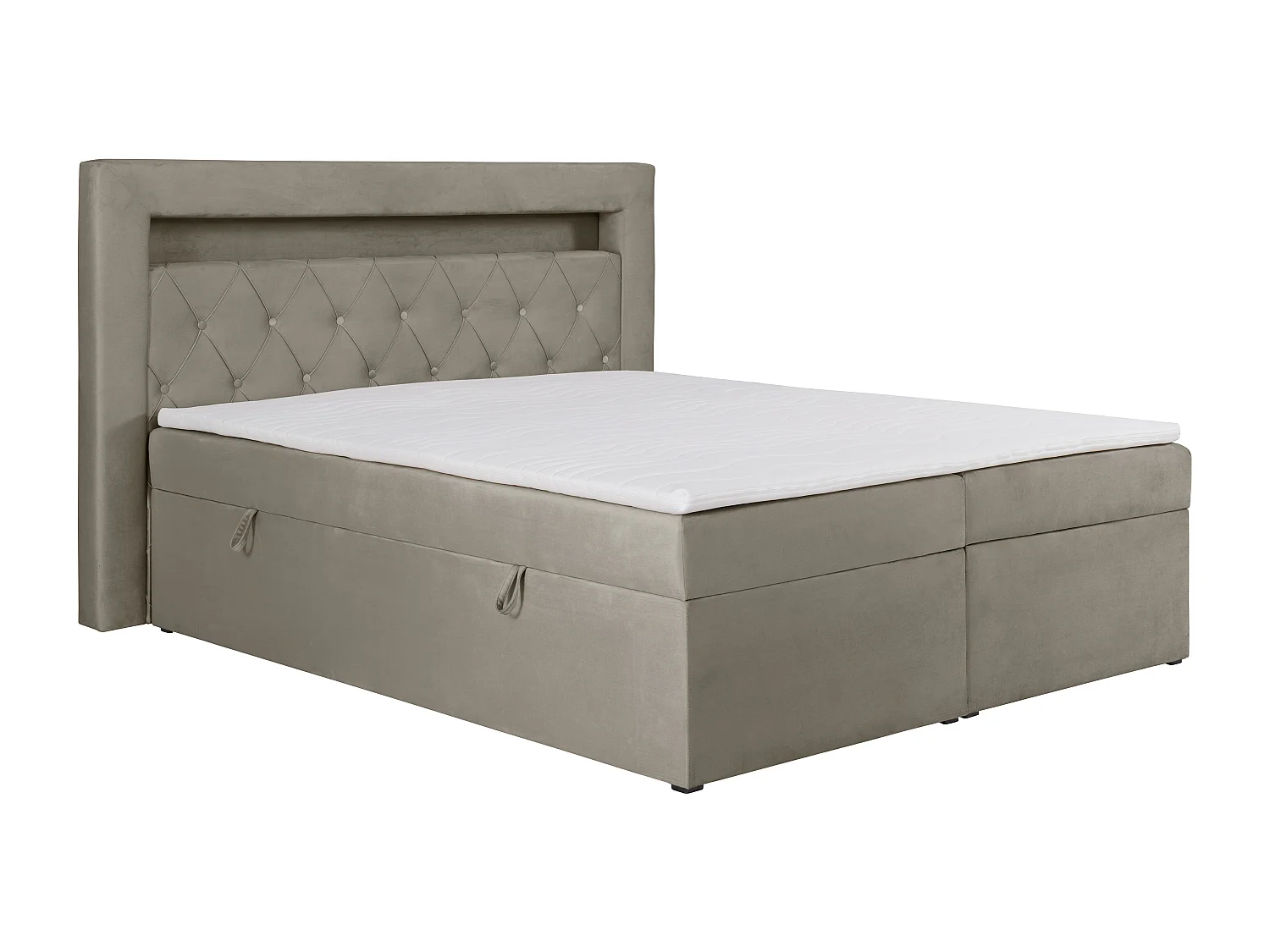 Ensemble complet literie déco tête de lit avec led + sommiers coffre + matelas + surmatelas - 180 x 200 cm -  Velours - Taupe - ORANA de YSMÉE
