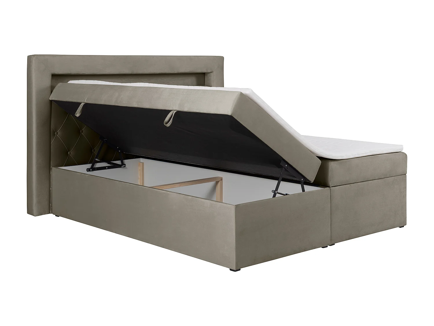 Ensemble complet literie déco tête de lit avec led + sommiers coffre + matelas + surmatelas - 180 x 200 cm -  Velours - Taupe - ORANA de YSMÉE