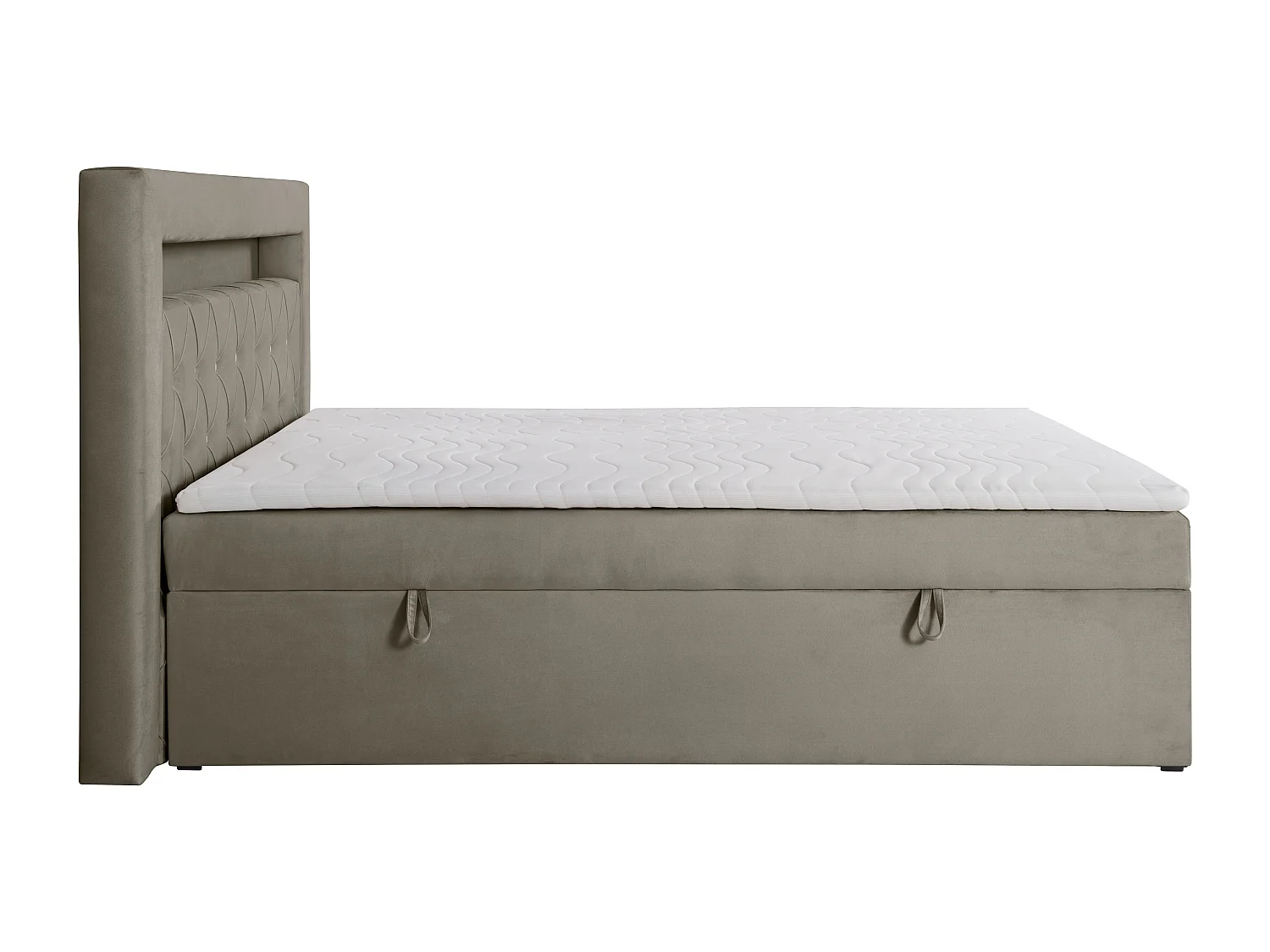 Ensemble complet literie déco tête de lit avec led + sommiers coffre + matelas + surmatelas - 180 x 200 cm -  Velours - Taupe - ORANA de YSMÉE