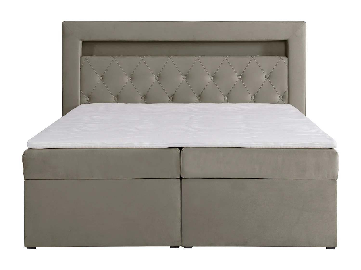 Ensemble complet literie déco tête de lit avec led + sommiers coffre + matelas + surmatelas - 180 x 200 cm -  Velours - Taupe - ORANA de YSMÉE