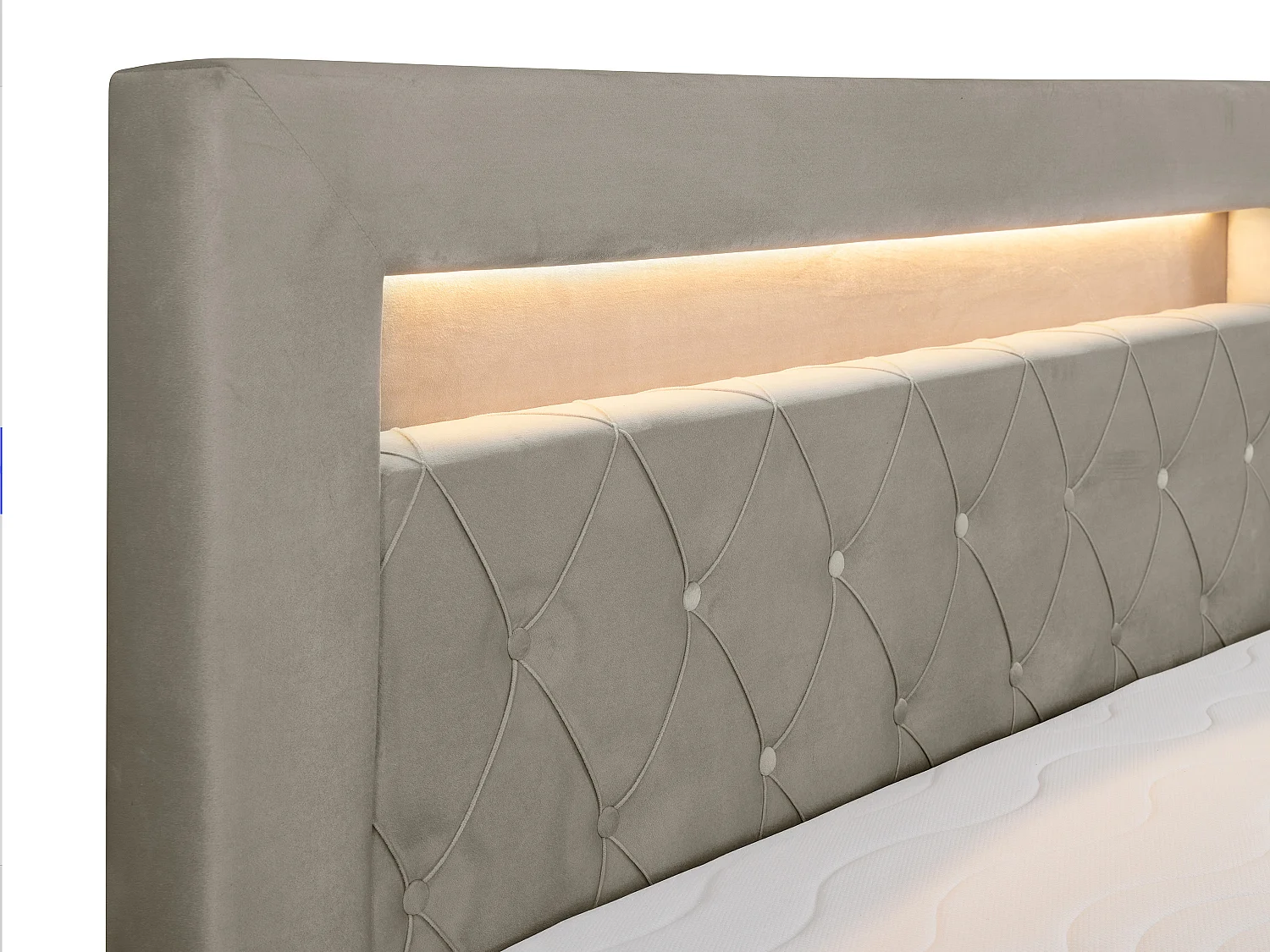 Ensemble complet literie déco tête de lit avec led + sommiers coffre + matelas + surmatelas - 180 x 200 cm -  Velours - Taupe - ORANA de YSMÉE