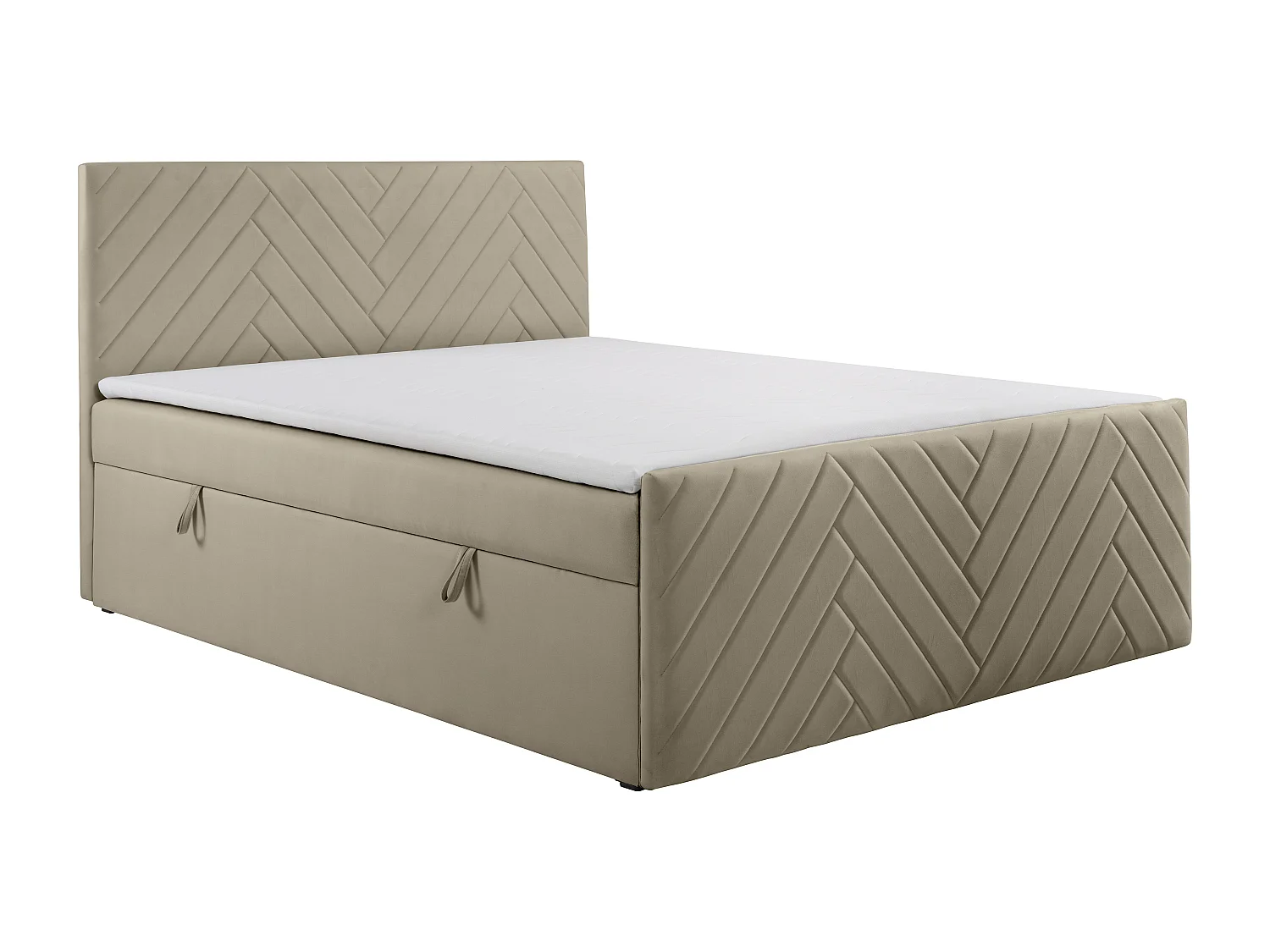 Deko-Komplett-Set mit Bett-Kopfteil + Bettgestell mit Bettkasten + Matratze + Topper - 160 x 200 cm - Samt - Taupe - MAKANA von YSMÉE