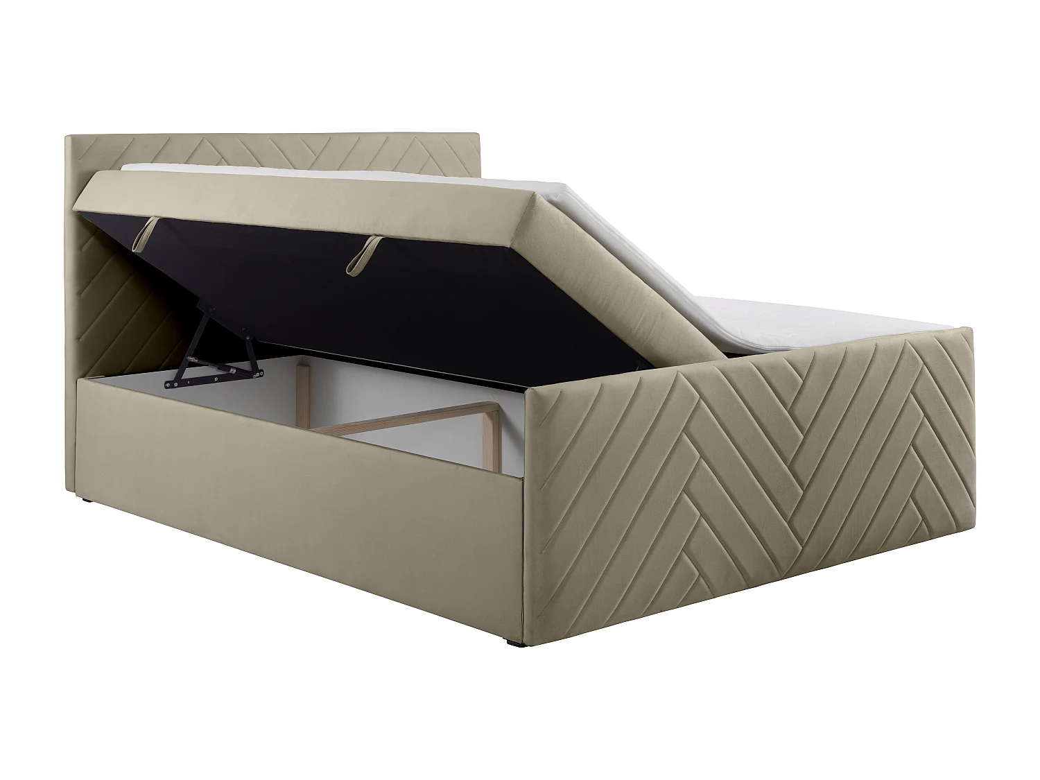 Deko-Komplett-Set mit Bett-Kopfteil + Bettgestell mit Bettkasten + Matratze + Topper - 160 x 200 cm - Samt - Taupe - MAKANA von YSMÉE