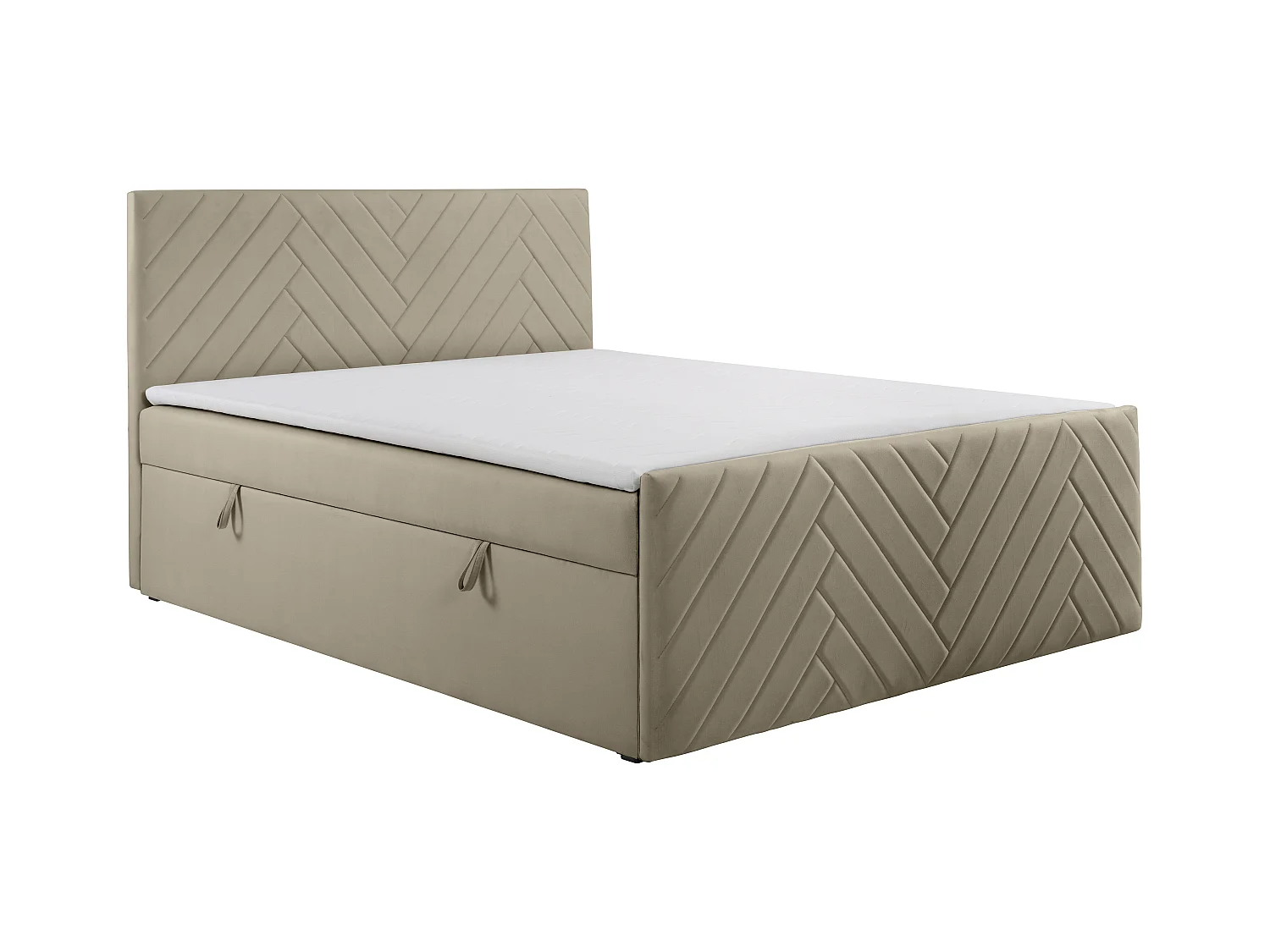 Complete decoratieve bedset met hoofdbord + bedbodems met opbergruimte + matras + topmatras - 160 x 200 cm - Fluweel - Taupe - MAKANA van YSMÉE