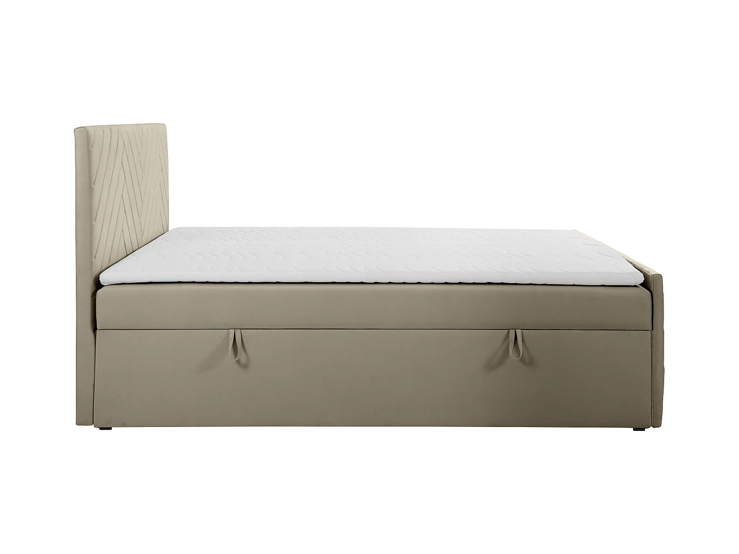 Complete decoratieve bedset met hoofdbord + bedbodems met opbergruimte + matras + topmatras - 160 x 200 cm - Fluweel - Taupe - MAKANA van YSMÉE
