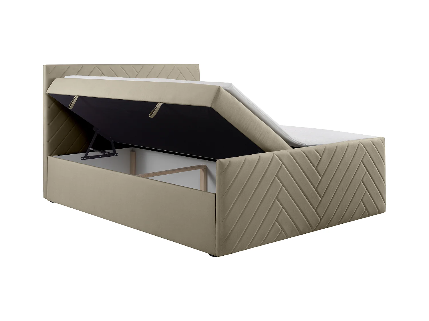 Complete decoratieve bedset met hoofdbord + bedbodems met opbergruimte + matras + topmatras - 160 x 200 cm - Fluweel - Taupe - MAKANA van YSMÉE