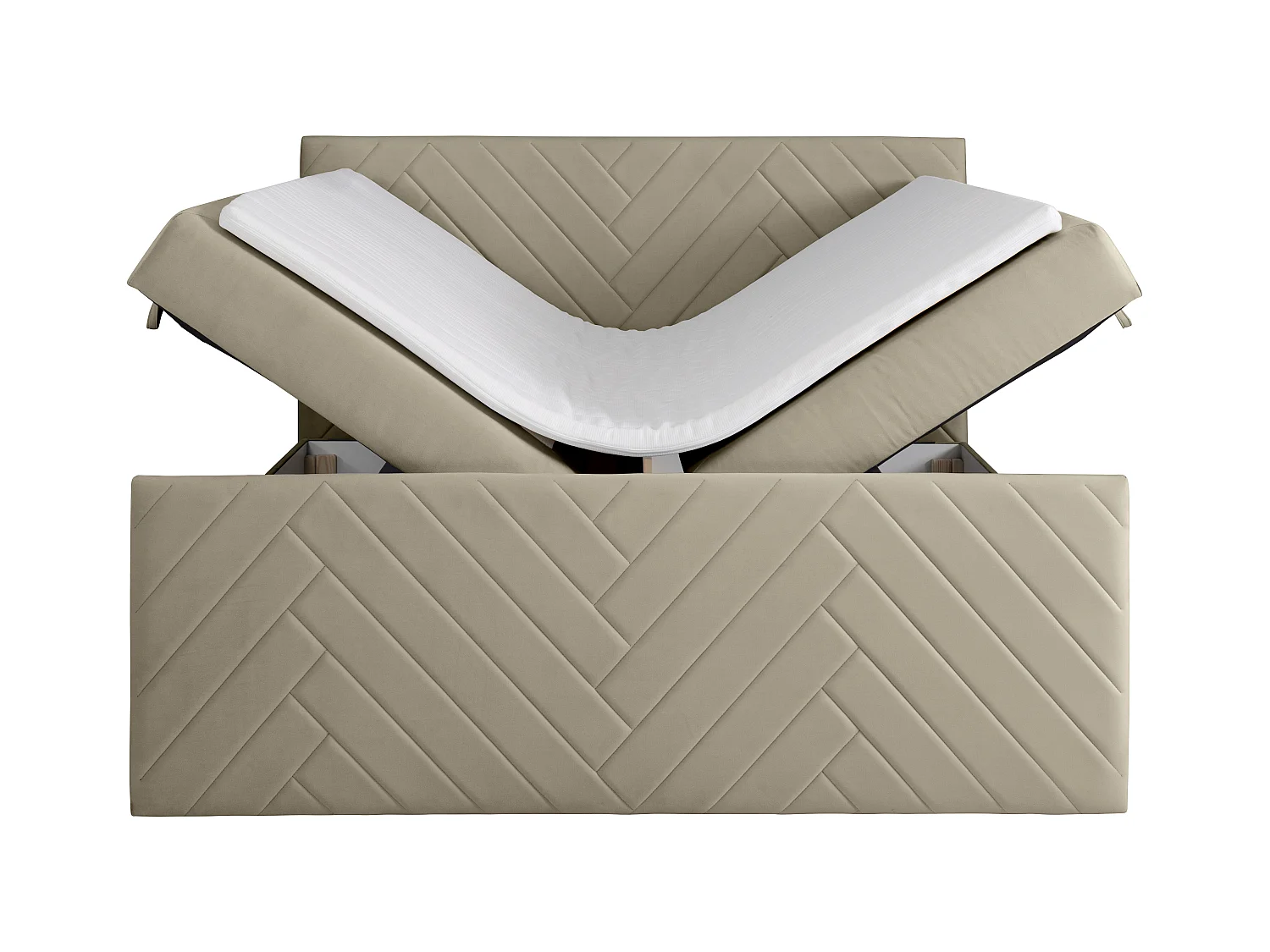 Complete decoratieve bedset met hoofdbord + bedbodems met opbergruimte + matras + topmatras - 160 x 200 cm - Fluweel - Taupe - MAKANA van YSMÉE
