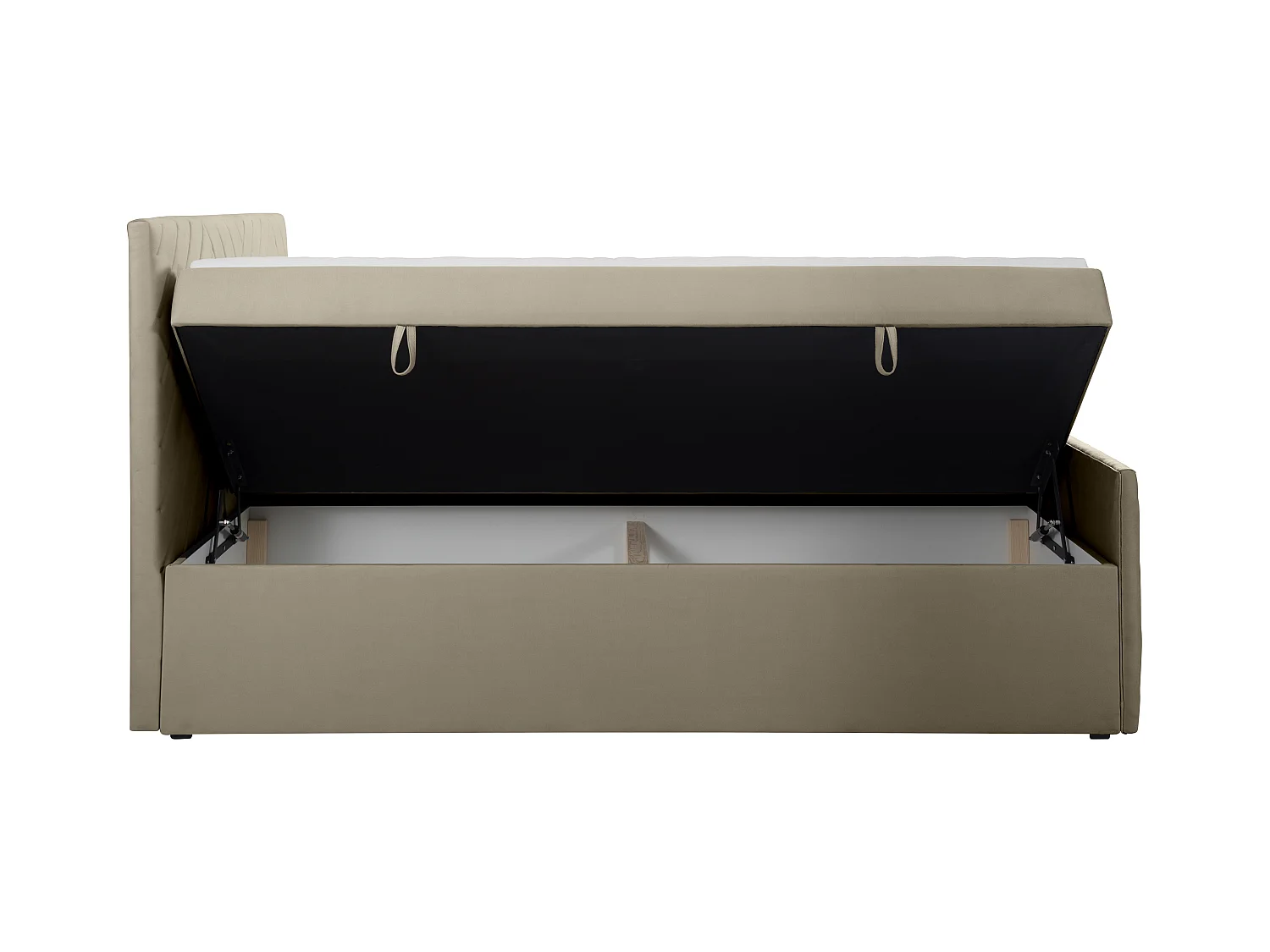 Complete decoratieve bedset met hoofdbord + bedbodems met opbergruimte + matras + topmatras - 160 x 200 cm - Fluweel - Taupe - MAKANA van YSMÉE
