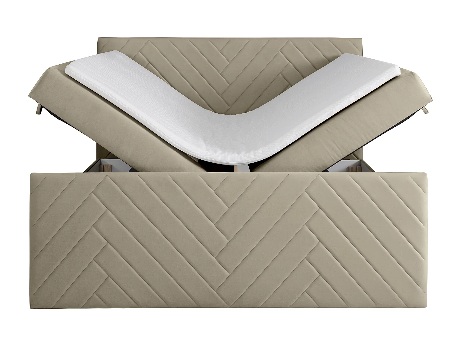 Ensemble complet literie déco tête de lit + sommiers coffre + matelas + surmatelas - 160 x 200 cm - Velours - Taupe - MAKANA de YSMÉE