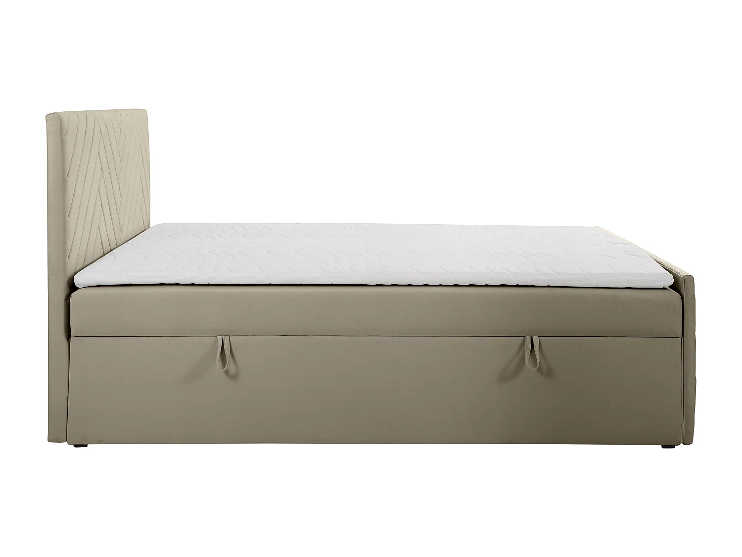 Ensemble complet literie déco tête de lit + sommiers coffre + matelas + surmatelas - 160 x 200 cm - Velours - Taupe - MAKANA de YSMÉE