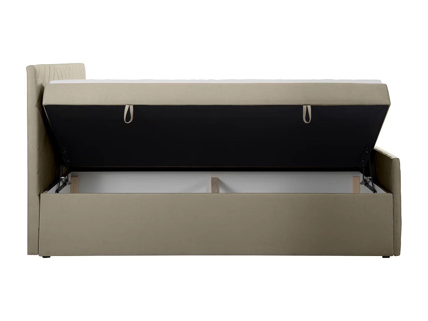 Ensemble complet literie déco tête de lit + sommiers coffre + matelas + surmatelas - 160 x 200 cm - Velours - Taupe - MAKANA de YSMÉE