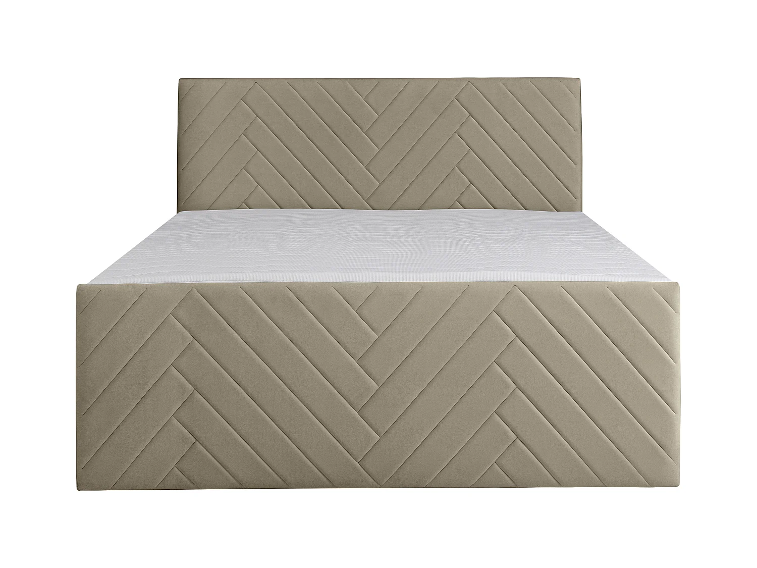 Ensemble complet literie déco tête de lit + sommiers coffre + matelas + surmatelas - 180 x 200 cm - Velours - Taupe - MAKANA de YSMÉE