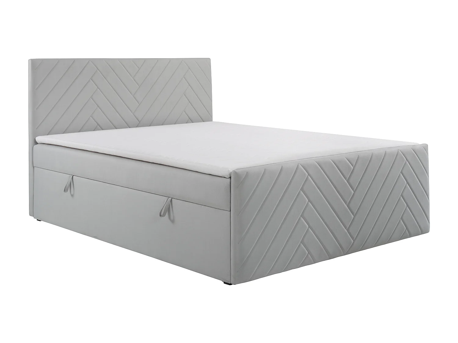 Complete decoratieve bedset met hoofdbord + bedbodems met opbergruimte + matras + topmatras - 160 x 200 cm - Fluweel - Lichtgrijs - MAKANA van YSMÉE