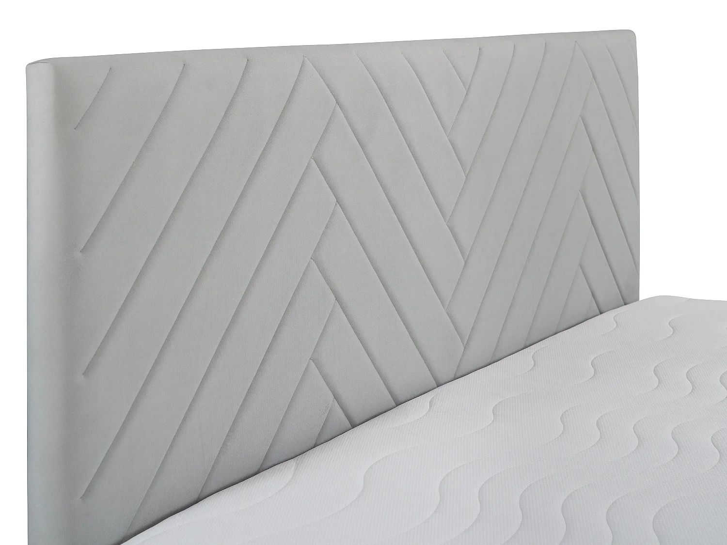 Complete decoratieve bedset met hoofdbord + bedbodems met opbergruimte + matras + topmatras - 160 x 200 cm - Fluweel - Lichtgrijs - MAKANA van YSMÉE