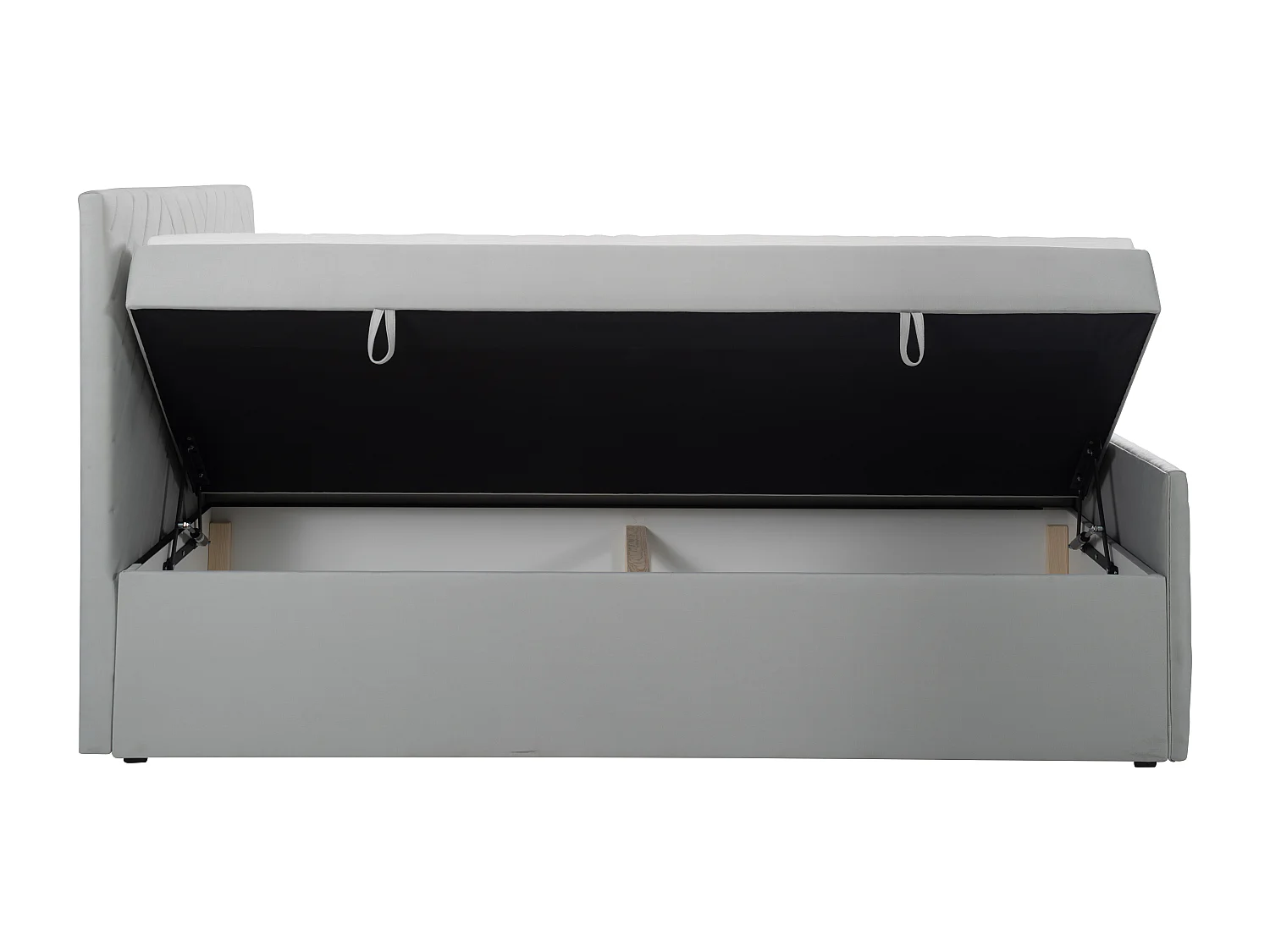 Ensemble complet literie déco tête de lit + sommiers coffre + matelas + surmatelas - 180 x 200 cm - Velours - Gris clair - MAKANA de YSMÉE