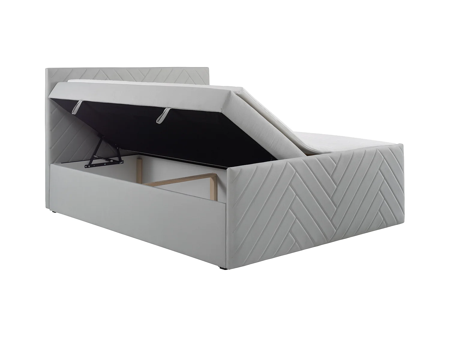 Cama completa con cabecero + canapés abatibles + colchón + topper - 180 x 200 cm - Terciopelo - Gris claro - MAKANA de YSMÉE