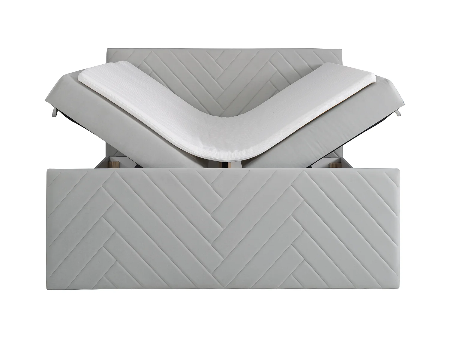 Cama completa con cabecero + canapés abatibles + colchón + topper - 180 x 200 cm - Terciopelo - Gris claro - MAKANA de YSMÉE