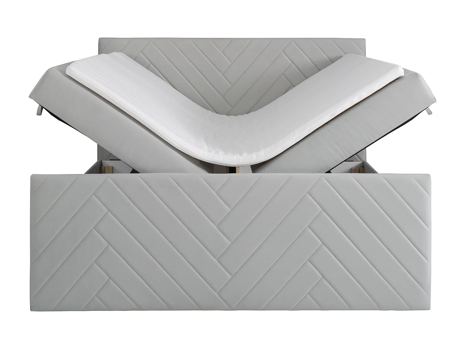 Deko-Komplett-Set mit Bett-Kopfteil + Bettgestell mit Bettkasten + Matratze + Topper - 180 x 200 cm - Samt - Hellgrau - MAKANA von YSMÉE