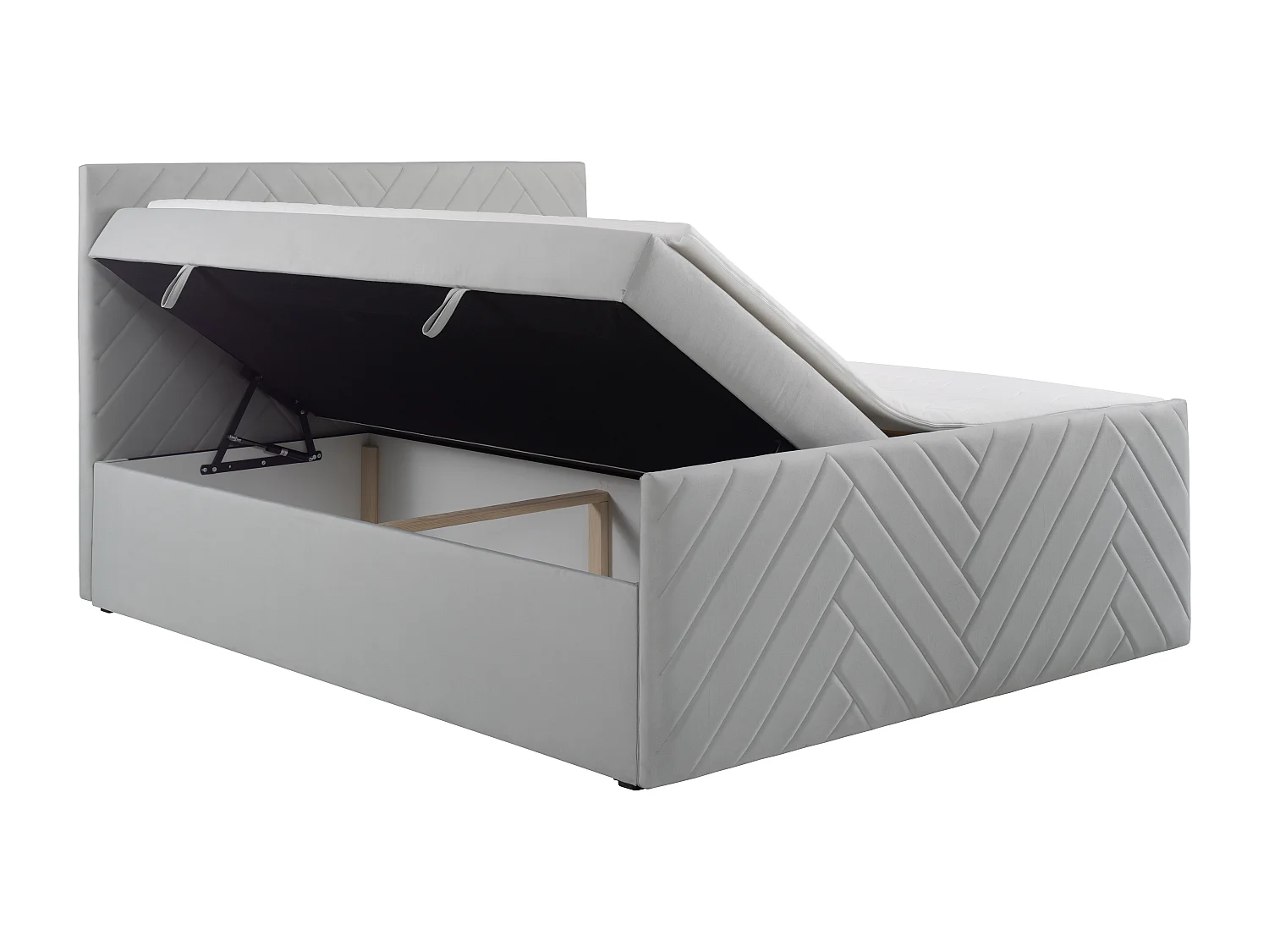 Deko-Komplett-Set mit Bett-Kopfteil + Bettgestell mit Bettkasten + Matratze + Topper - 180 x 200 cm - Samt - Hellgrau - MAKANA von YSMÉE