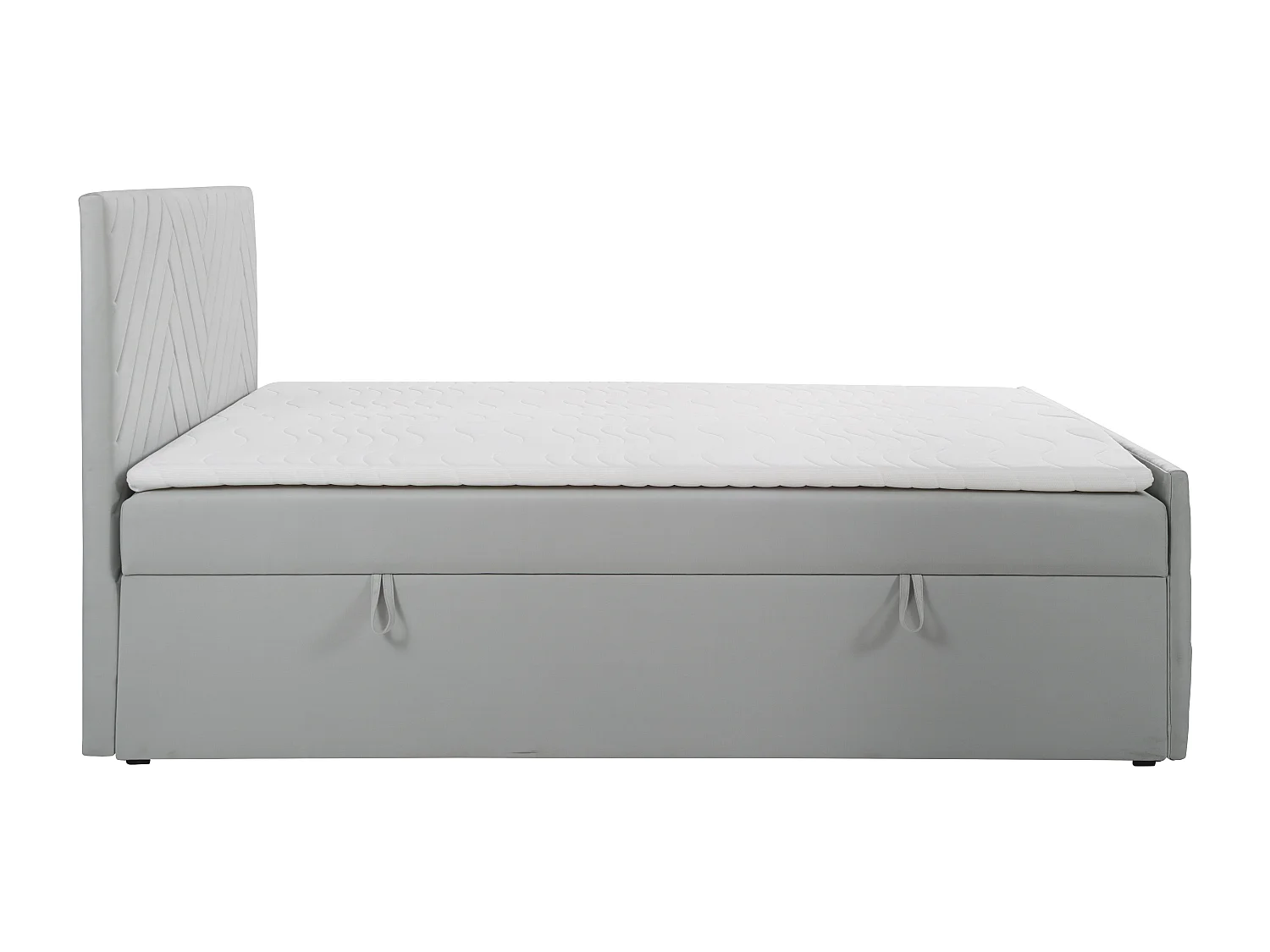 Deko-Komplett-Set mit Bett-Kopfteil + Bettgestell mit Bettkasten + Matratze + Topper - 180 x 200 cm - Samt - Hellgrau - MAKANA von YSMÉE