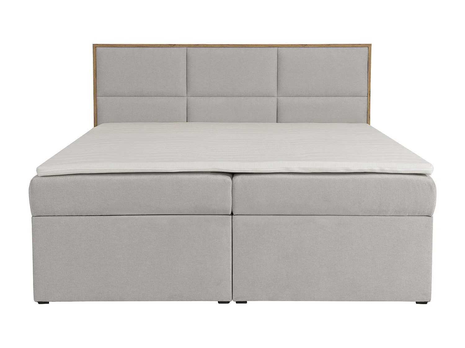 Deko-Komplett-Set mit Kopfteil mit Holzrahmen + Bettgestell mit Bettkasten + Matratze + Topper - 160 x 200 cm - Stoff - Hellgrau - SIAKI von YSMÉE