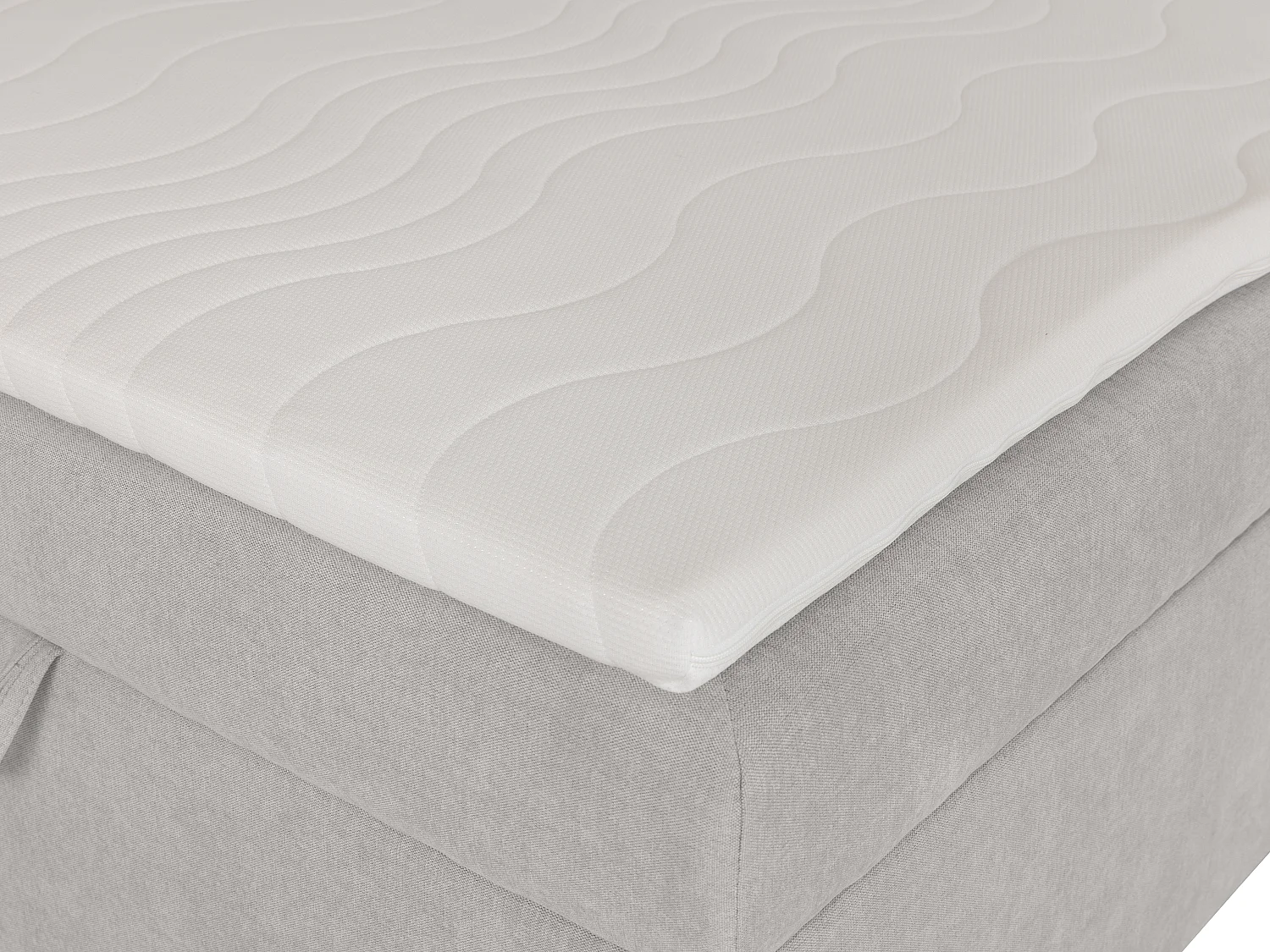 Deko-Komplett-Set mit Kopfteil mit Holzrahmen + Bettgestell mit Bettkasten + Matratze + Topper - 160 x 200 cm - Stoff - Hellgrau - SIAKI von YSMÉE