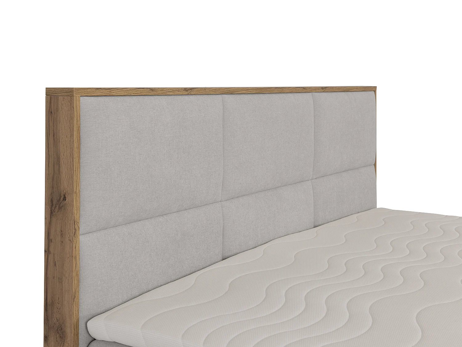 Deko-Komplett-Set mit Kopfteil mit Holzrahmen + Bettgestell mit Bettkasten + Matratze + Topper - 160 x 200 cm - Stoff - Hellgrau - SIAKI von YSMÉE