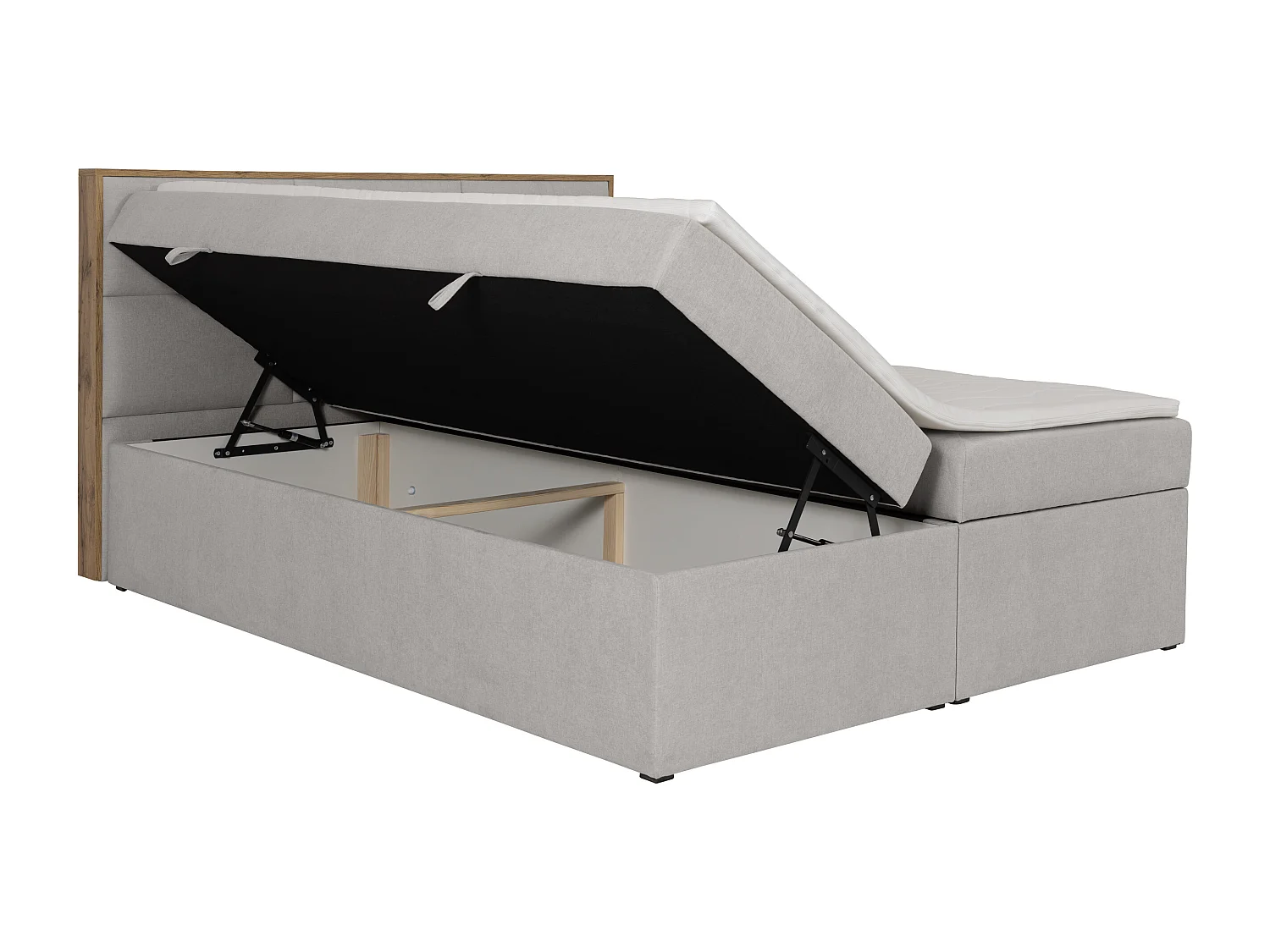 Set letto testata struttura Legno + rete vano + Mater. + topper 180 x 200 cm Tessuto Grigio - SIAKI di YSMÉE