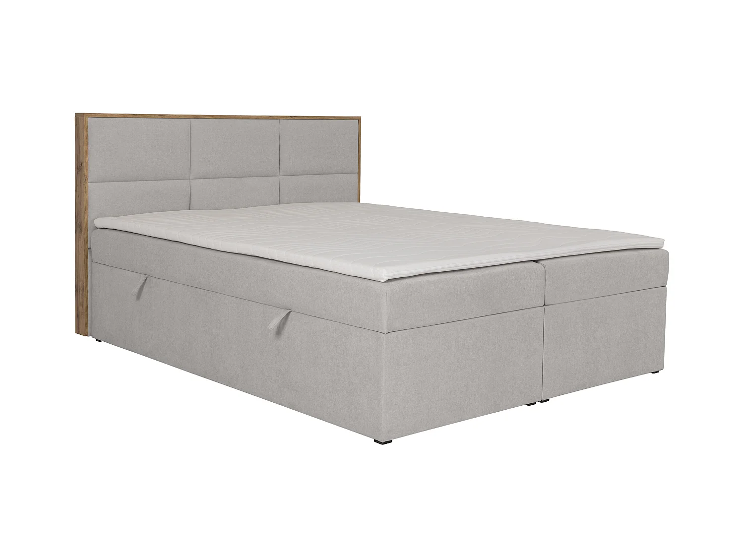 Cama con cabecero de madera + canapés abatibles + colchón + sobrecolchón - 180 x 200 cm - Tela - Gris claro - SIAKI de YSMÉE