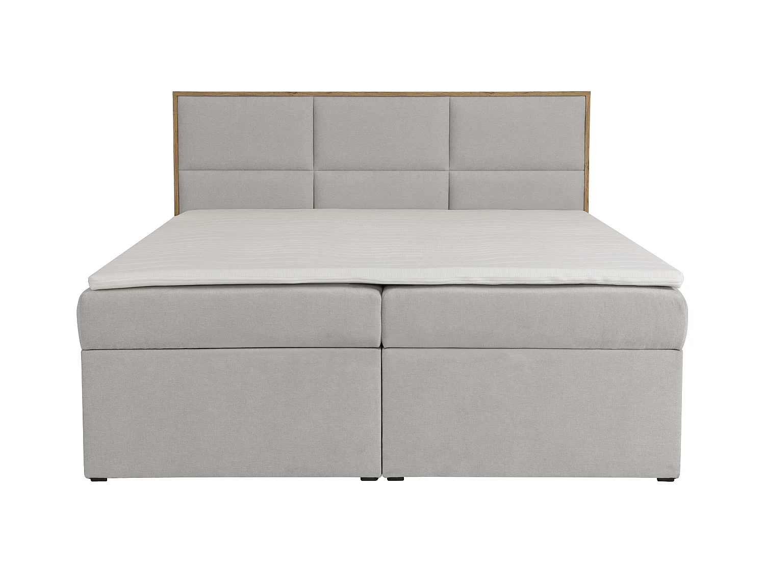 Cama con cabecero de madera + canapés abatibles + colchón + sobrecolchón - 180 x 200 cm - Tela - Gris claro - SIAKI de YSMÉE