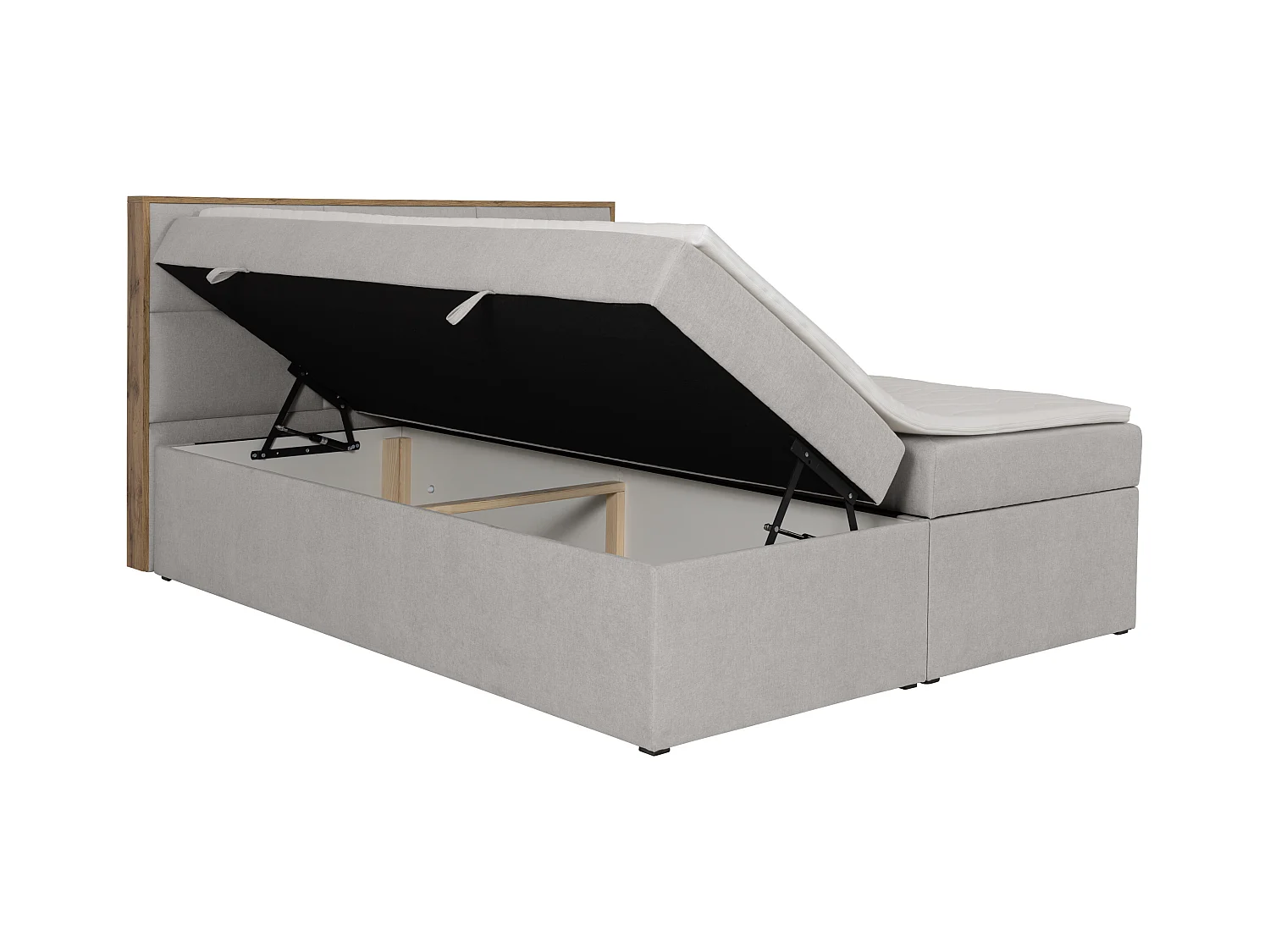 Cama con cabecero de madera + canapés abatibles + colchón + sobrecolchón - 180 x 200 cm - Tela - Gris claro - SIAKI de YSMÉE