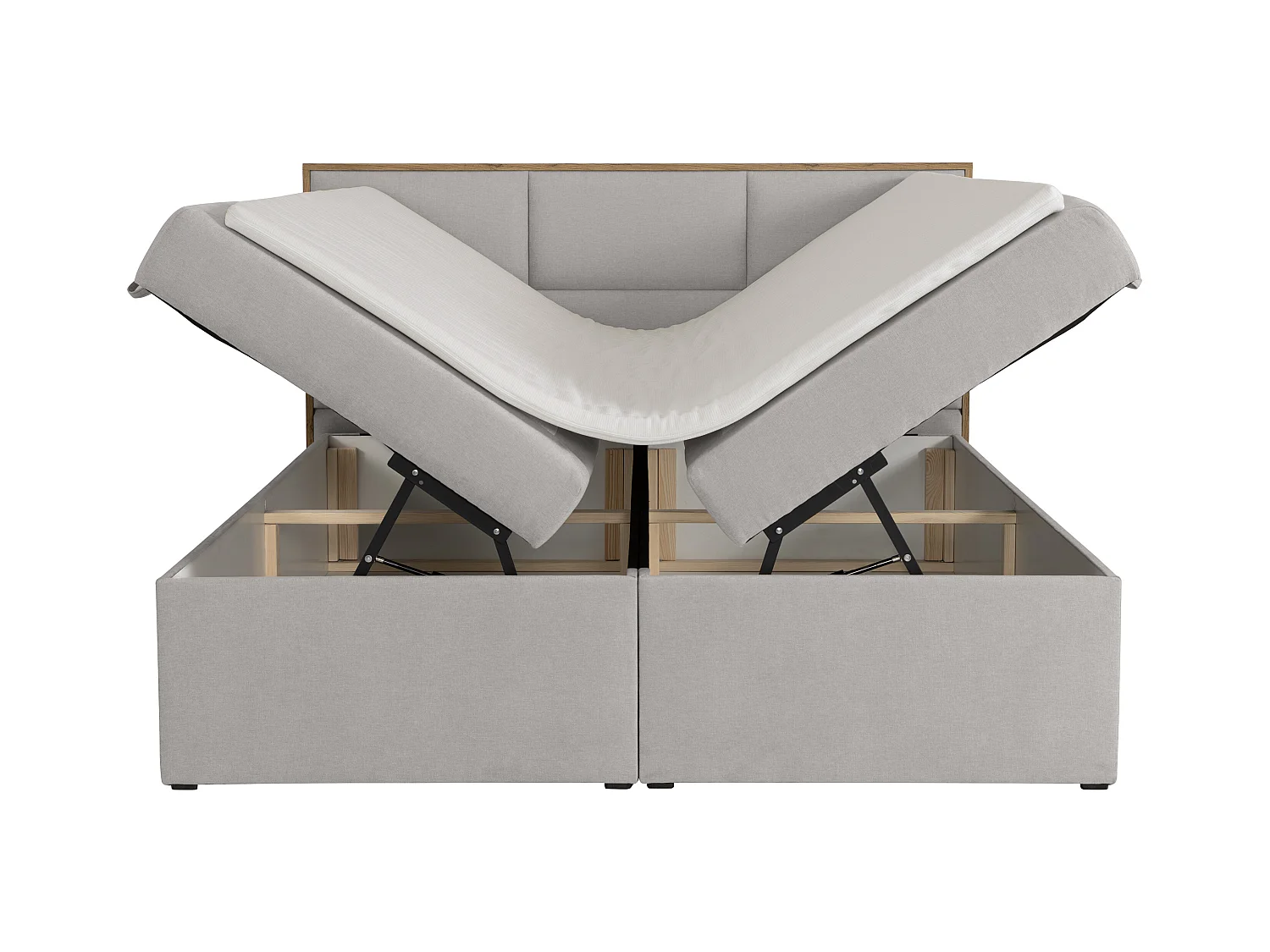 Cama con cabecero de madera + canapés abatibles + colchón + sobrecolchón - 180 x 200 cm - Tela - Gris claro - SIAKI de YSMÉE