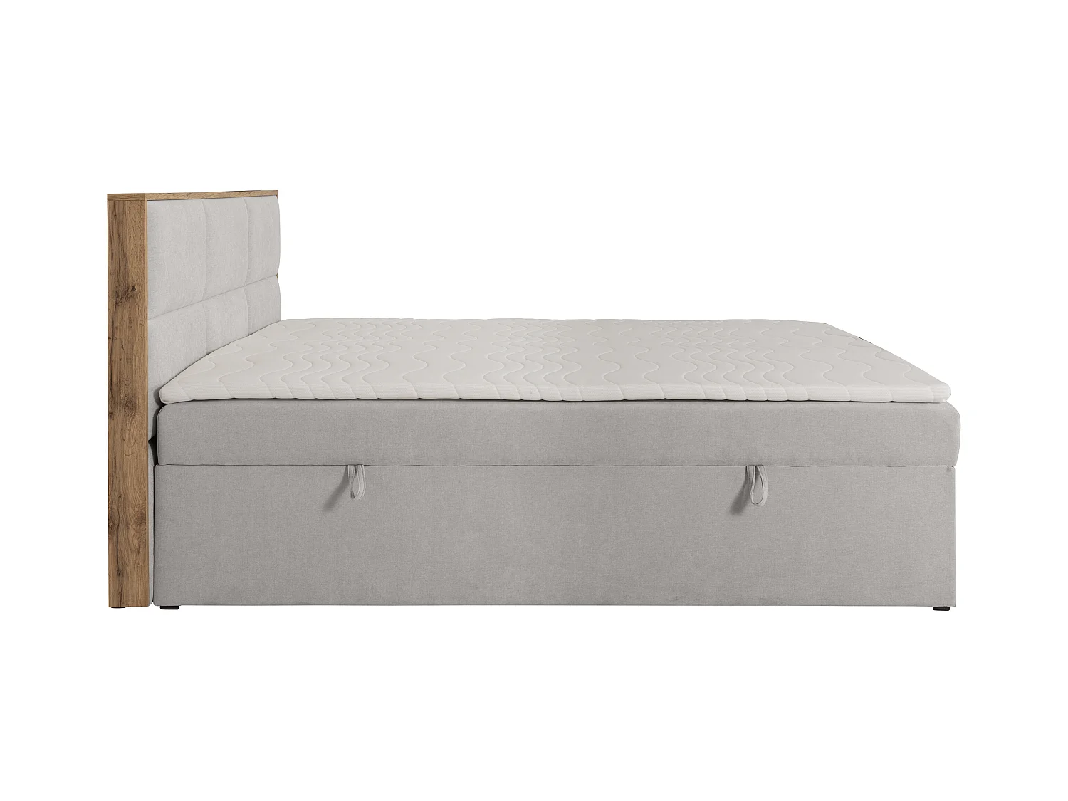 Cama con cabecero de madera + canapés abatibles + colchón + sobrecolchón - 180 x 200 cm - Tela - Gris claro - SIAKI de YSMÉE