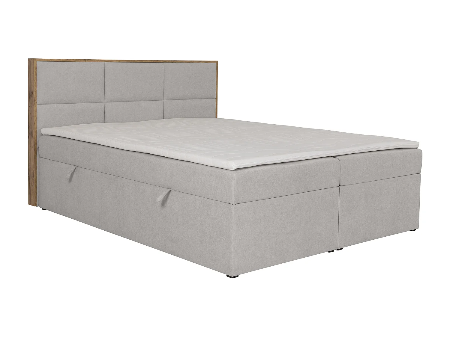 Cama con cabecero de madera + canapés abatibles + colchón + sobrecolchón - 180 x 200 cm - Tela - Gris claro - SIAKI de YSMÉE