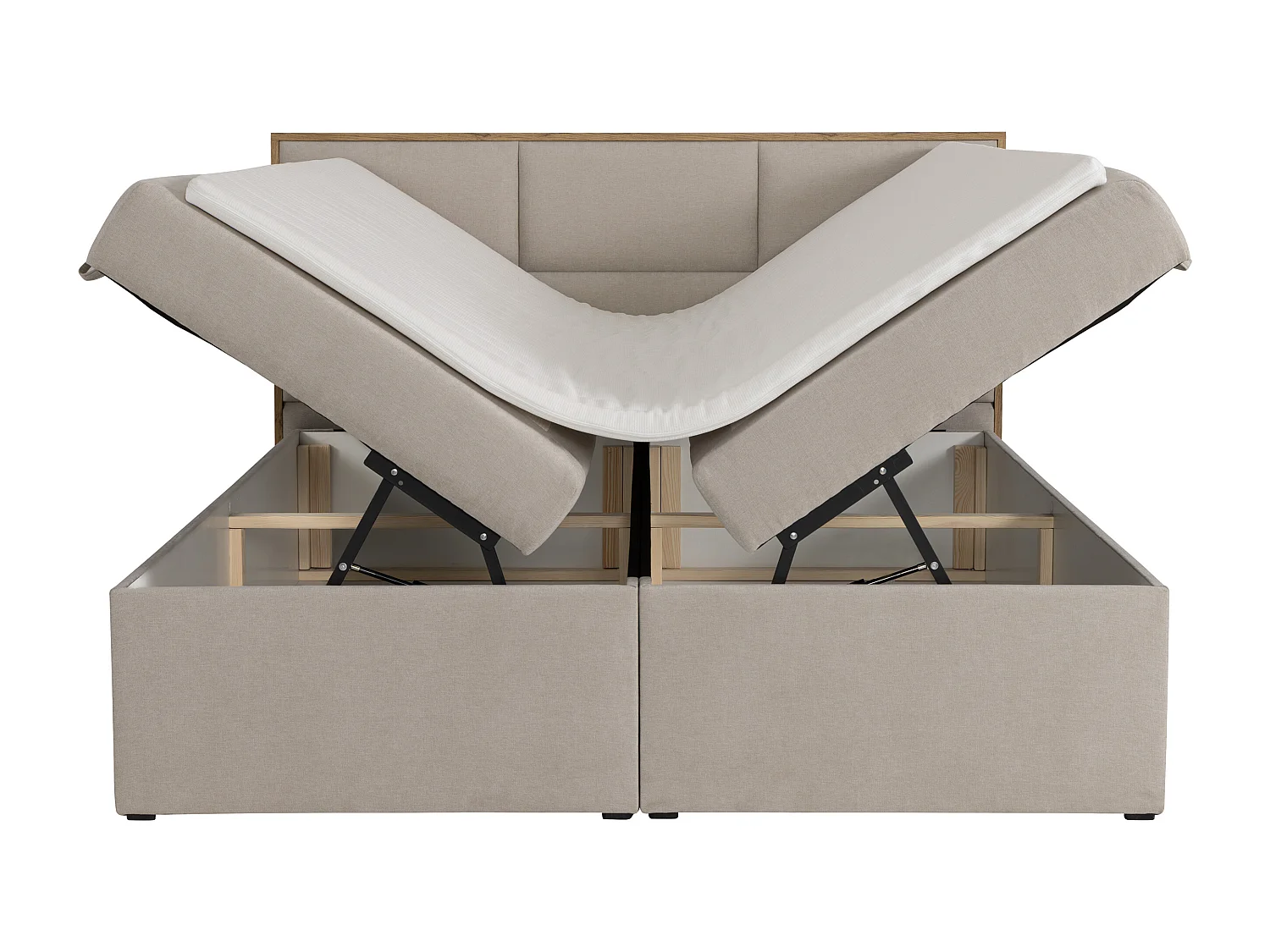 Deko-Komplett-Set mit Kopfteil mit Holzrahmen + Bettgestell mit Bettkasten + Matratze + Topper - 160 x 200 cm - Stoff - Beige - SIAKI von YSMÉE