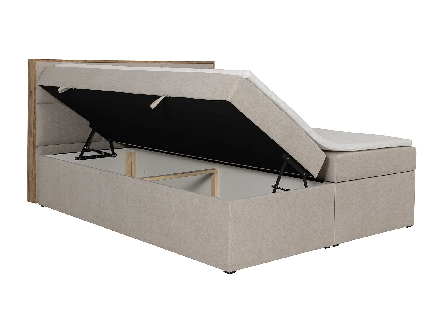 Deko-Komplett-Set mit Kopfteil mit Holzrahmen + Bettgestell mit Bettkasten + Matratze + Topper - 160 x 200 cm - Stoff - Beige - SIAKI von YSMÉE