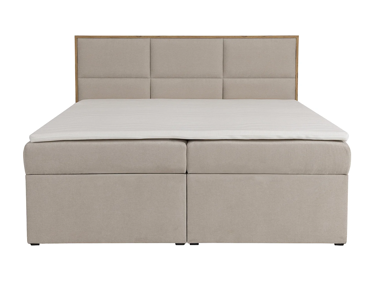 Deko-Komplett-Set mit Kopfteil mit Holzrahmen + Bettgestell mit Bettkasten + Matratze + Topper - 160 x 200 cm - Stoff - Beige - SIAKI von YSMÉE