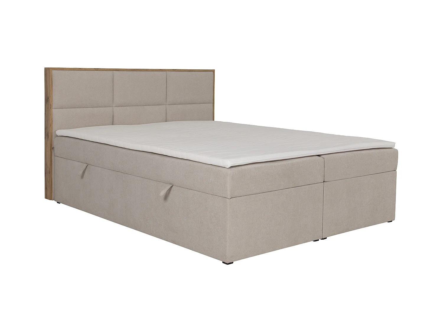 Cama con cabecero de madera enmarcado + canapés abatibles + colchón + topper - 160 x 200 cm - Tela - Beige - SIAKI de YSMÉE