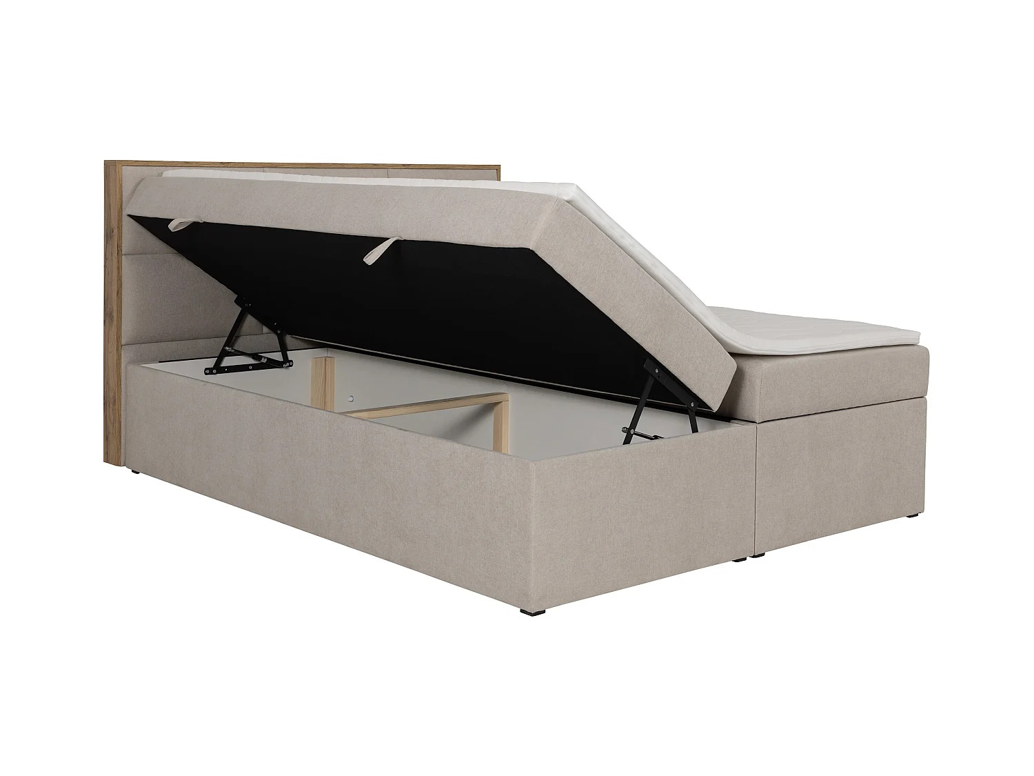 Cama con cabecero de madera enmarcado + canapés abatibles + colchón + topper - 160 x 200 cm - Tela - Beige - SIAKI de YSMÉE