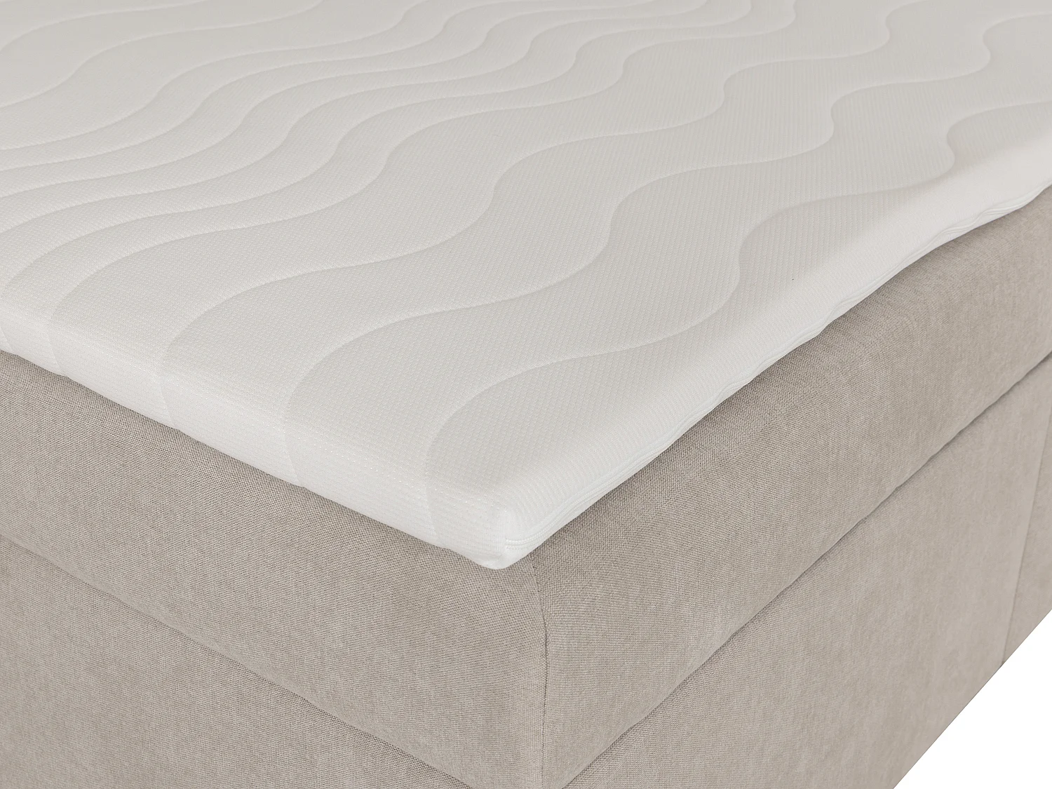 Ensemble complet literie déco tête de lit encadré bois + sommiers coffre + matelas + surmatelas - 160 x 200 cm - Tissu - Beige - SIAKI de YSMÉE