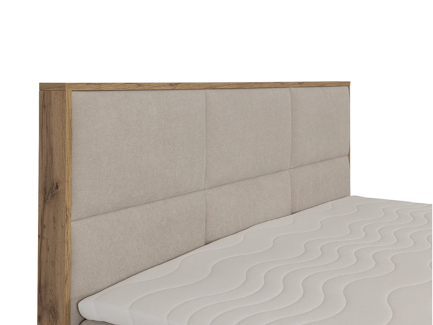 Ensemble complet literie déco tête de lit encadré bois + sommiers coffre + matelas + surmatelas - 160 x 200 cm - Tissu - Beige - SIAKI de YSMÉE