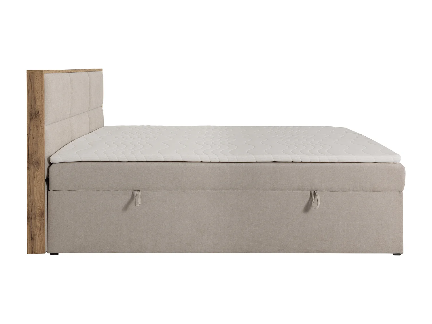 Ensemble complet literie déco tête de lit encadré bois + sommiers coffre + matelas + surmatelas - 160 x 200 cm - Tissu - Beige - SIAKI de YSMÉE