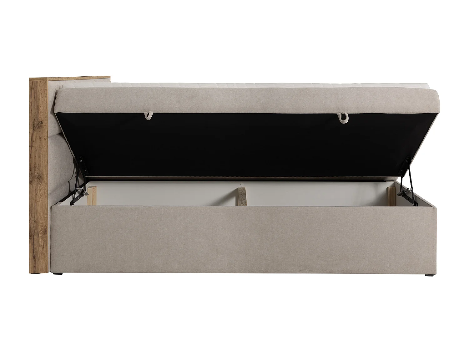 Ensemble complet literie déco tête de lit encadré bois + sommiers coffre + matelas + surmatelas - 160 x 200 cm - Tissu - Beige - SIAKI de YSMÉE